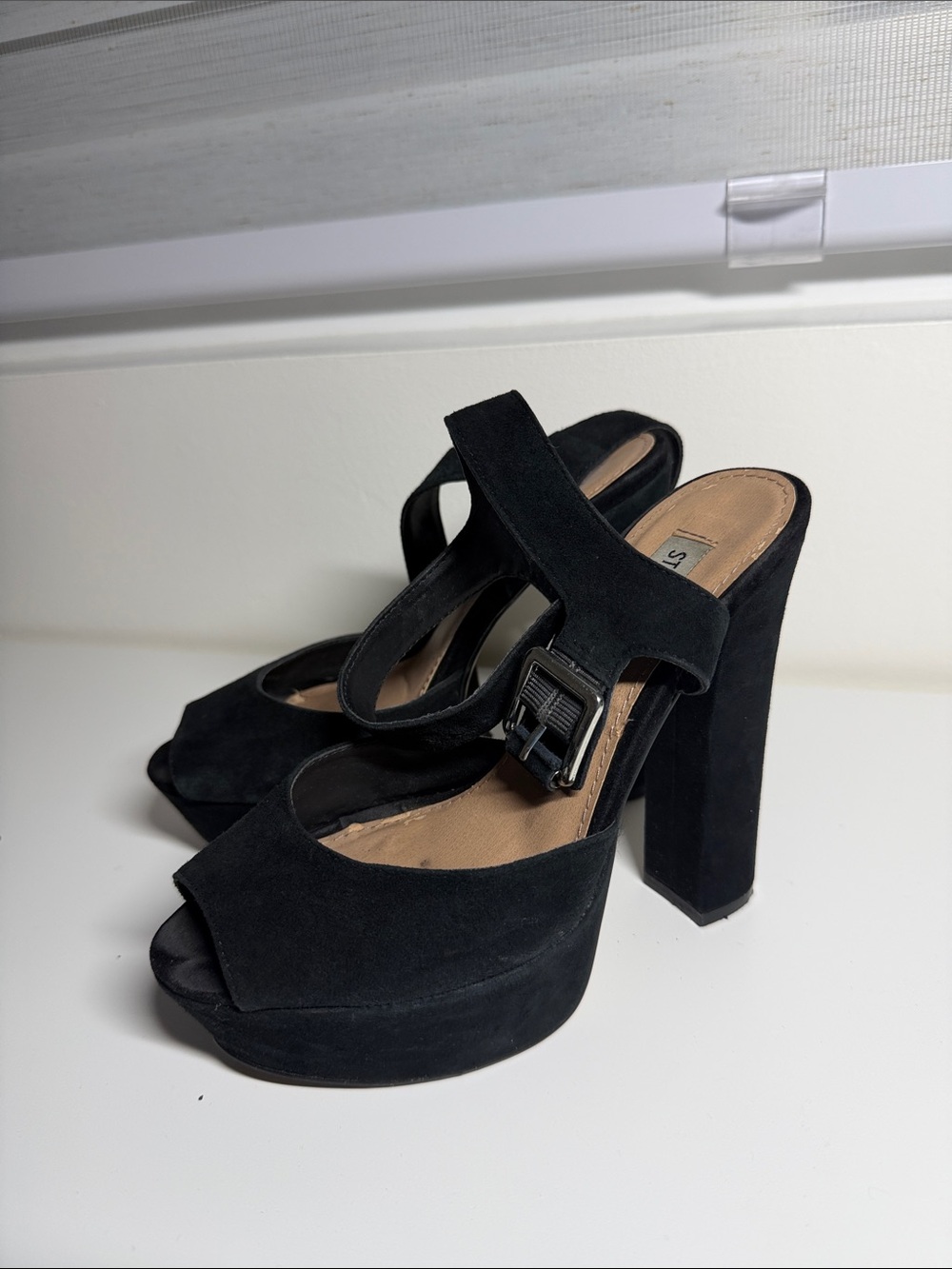 Black Suede Platform Block Heel Sandals (5” heel)